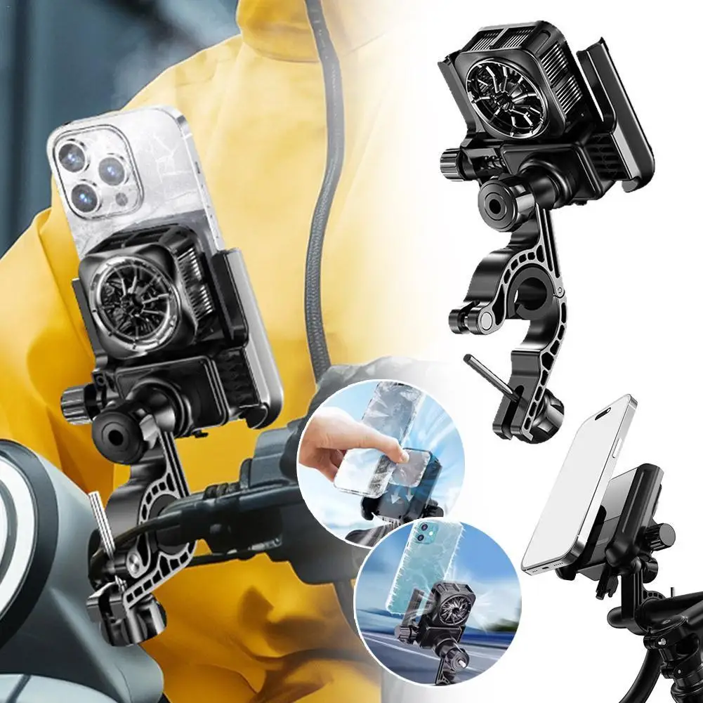 

Bicycle E-Bike Phone Cooler - Handlebar Mounted Phone Holder for Cycling Motorcycle, Universal Phone Radiator Fan with Shockproo