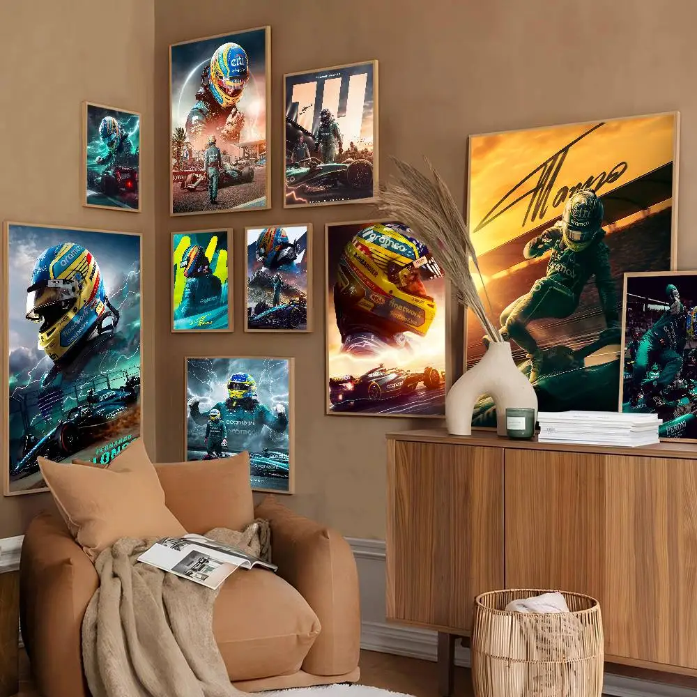 لاعبي الرياضة التنافسية الكلاسيكية فرناندو ألونسو أنيمي الملصقات لزجة ورق أبيض ملصق DIY غرفة بار مقهى Kawaii غرفة ديكور #2