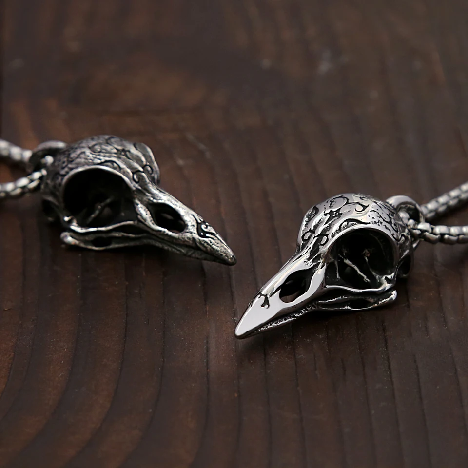 Retro Nordic Odin Crow Skull Pendant for Men Women Gothic 316L