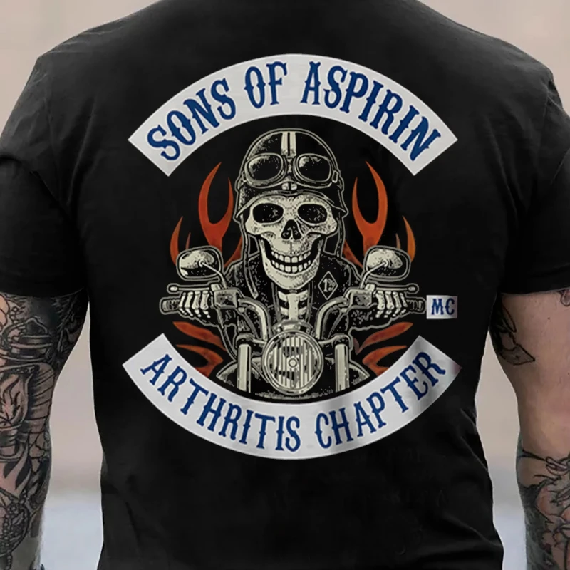 

2025 Summer New trendy skull motorcycle print T-shirt loose and fashionable cotton short-sleeved streetwear for men and women