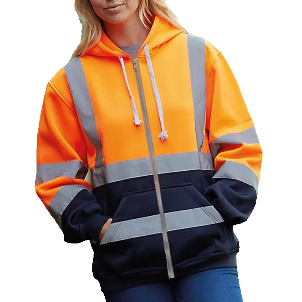 

2025 M-4XL, толстовка с капюшоном высокой видимости, пальто, безопасная светящаяся полоска, предупреждающая толстовка с капюшоном на шнурке, комбинезон, морозостойкая уличная рабочая куртка