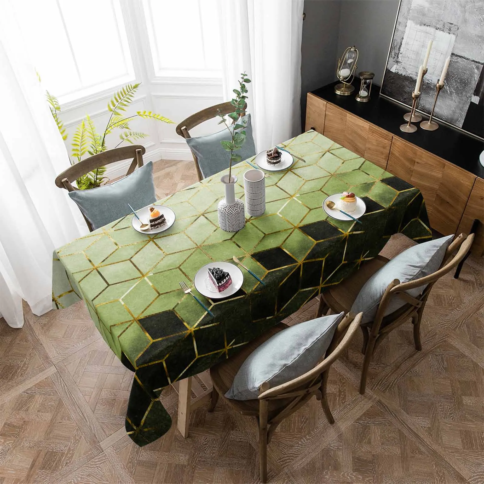 

Geometric Abstract Art Green Marble Waterproof Tablecloth Party Decorations Supplies Rectangle Table Cloth Kitchen Table Decor