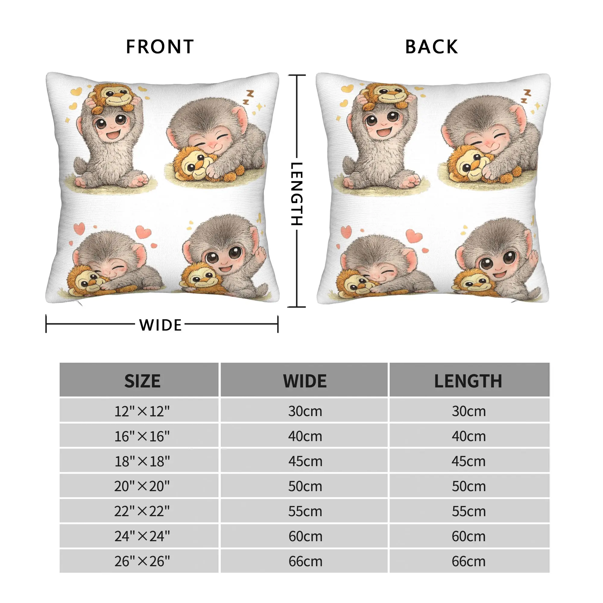 Pillow Cover Cute Baby Monkey Punch Plush Hugging Lover Monkey Team Punch  Cute Funny Pillow Case For Living Room Pillowcases