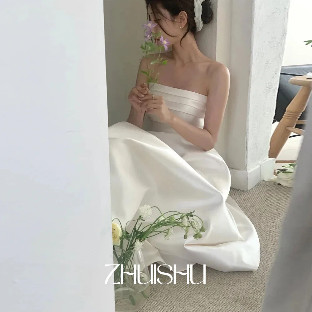 

ZHUISHU элегантные атласные корейские свадебные платья с открытыми плечами, свадебные платья для фотосессии на шнуровке по индивидуальному заказу