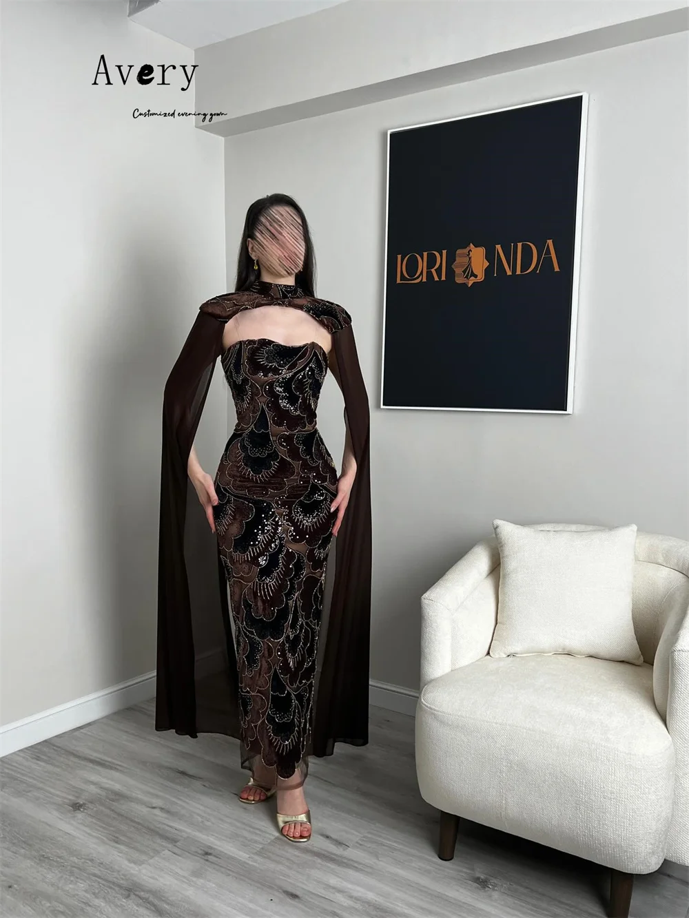 Avery Custom Fishtail Geborduurd Ronde Hals Mouwloos Formeel & Avondjurken Luxe Jurk 2025, Avondjurken Bruiloft Dames