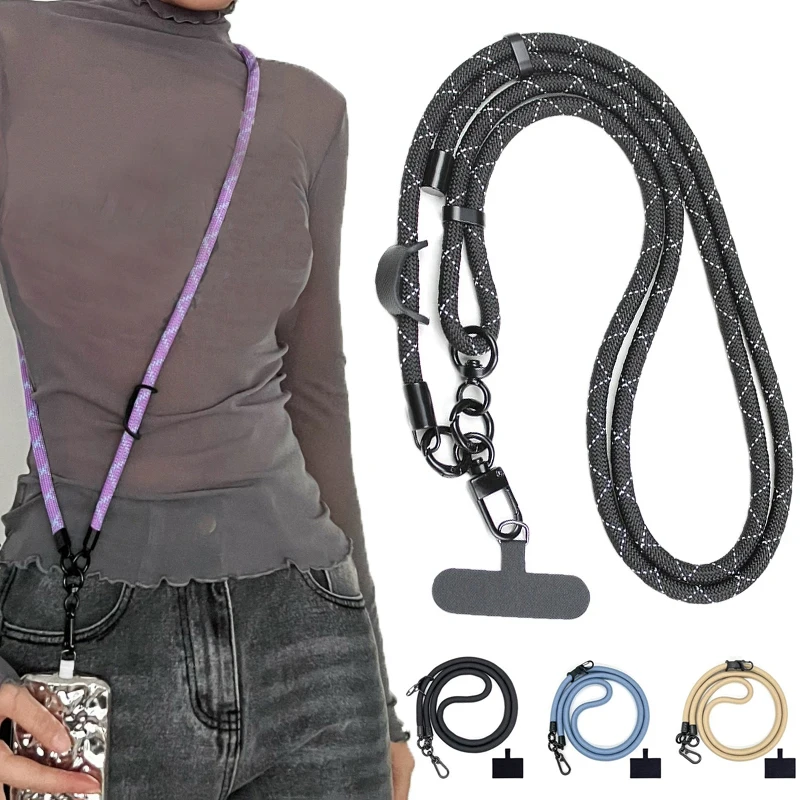 

150cmx8mm Adjustable Long Mobile Phone Lanyard Universal Crossbody Hanging Shoulder Strap Detachable Neck Cord Anti-Lost Lanyard