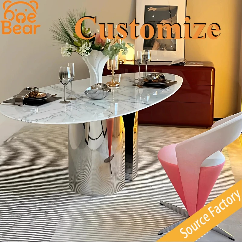 Any Size Custom Pillar Base Marble Dining Table Column Support Waterproof Anti Stain Wear Resistant Grand Villa Home Dining