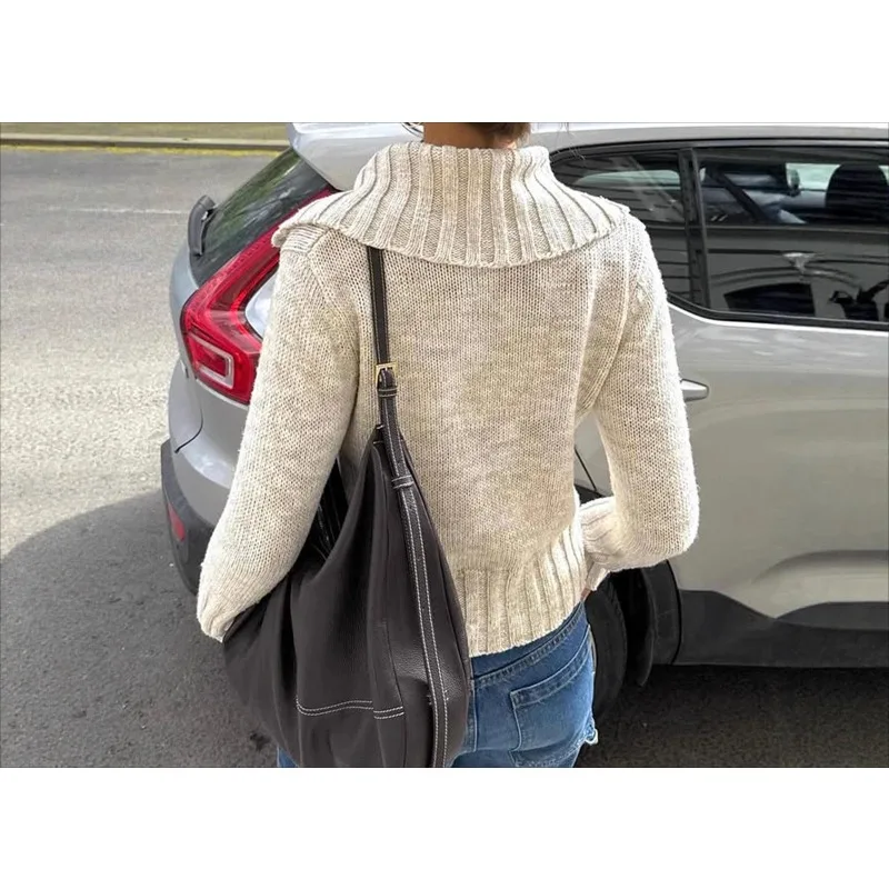 

Casual lapel knitted jacket slim-fit long-sleeved single-breasted women's sweater top