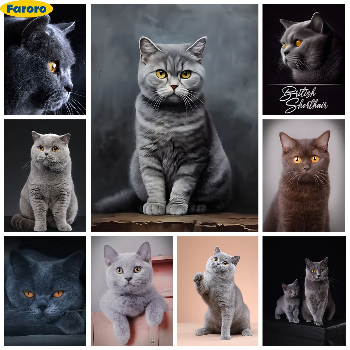 

British Shorthair Cat 5D Diamond Painting Cute Cat illustration Diy Diamond Embroidery Cross Stitch Mosaic Mural Home Wall Decor