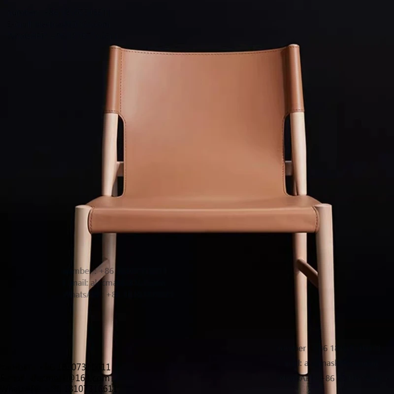 

Solid wood saddle dining chair designer model room hotel cafe saddle leather high-end backrest