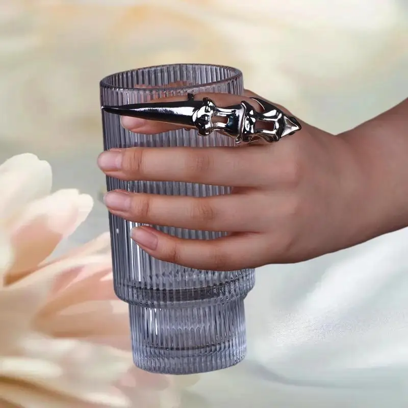 Cincin Tulang Jari Telunjuk Eksoskeleton Punk Metal, Cincin Ujung Jari Mesin Rock Gothic, Cincin Jari Panjang, Perhiasan Hadiah