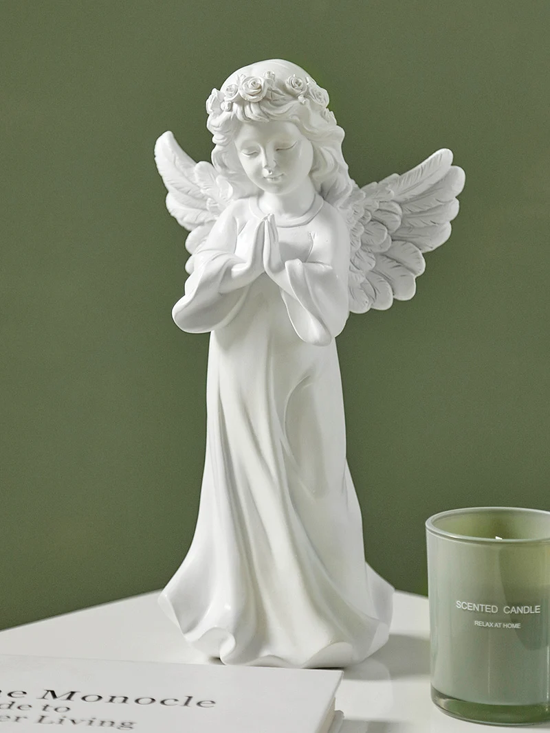 

Resin Angel Girl Statue for Home Decor, Creative Crafts, Room Decoration Objects, Study White Angel Girls Ornament, Figurines