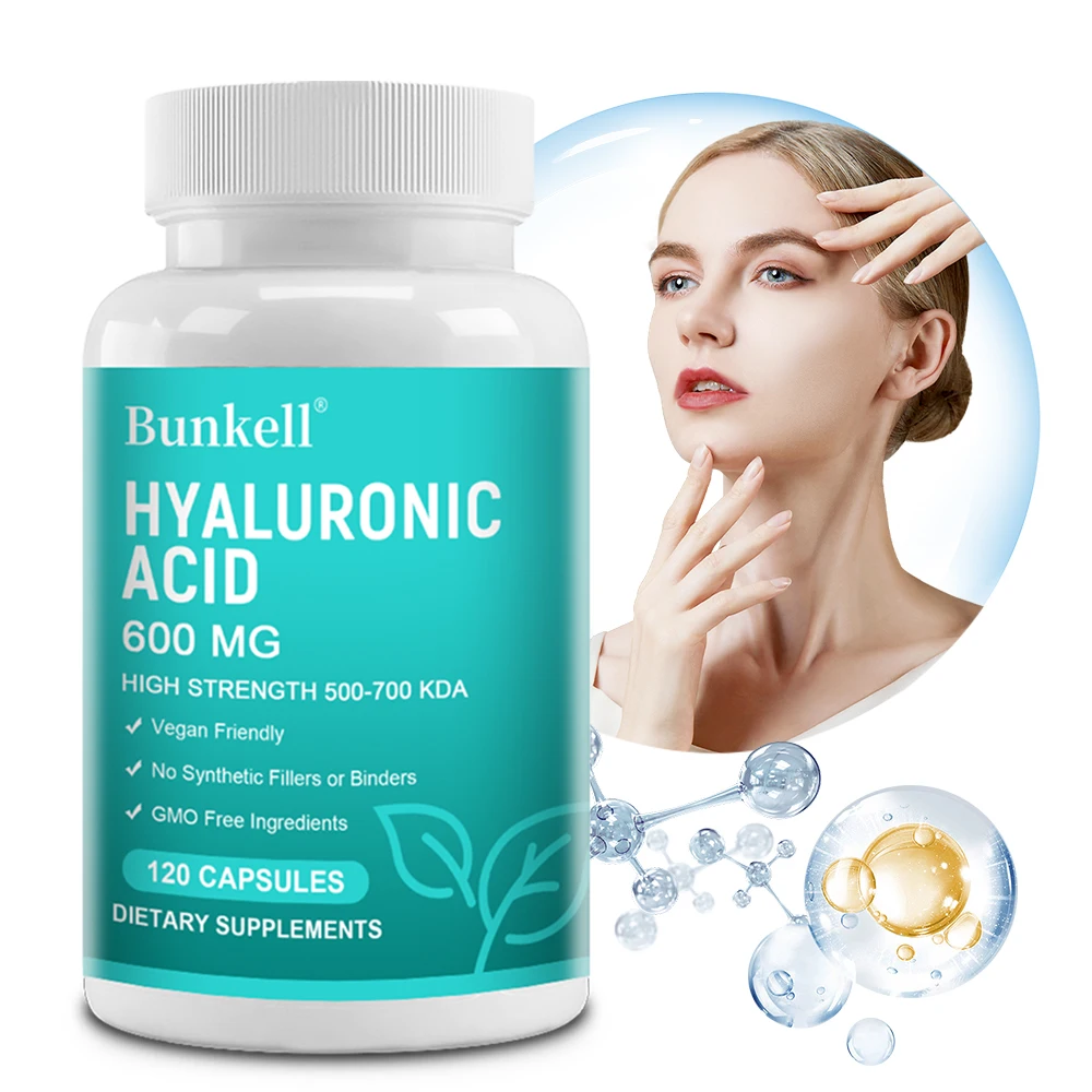 600 mg High Dose 500-700 kDa Hyaluronic Acid for Skin Health, 120 Veggie Capsules, GMO-Free and Additive-Free