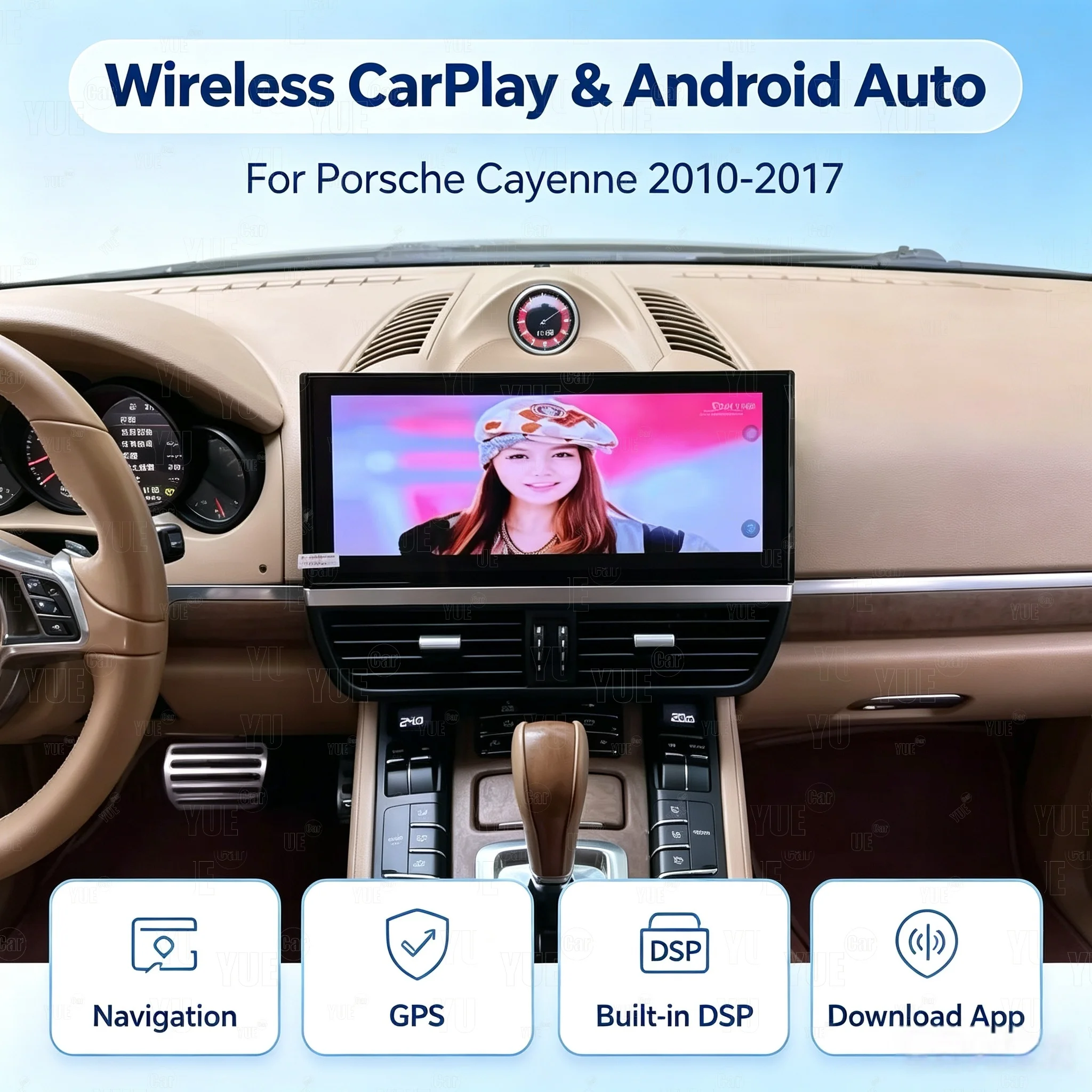 12.3inch Android 13 Car Interior Upgrade Kits For Porsche Cayenne 2010-2017 Central Console Panel Multifunctional LCD Stopwatch