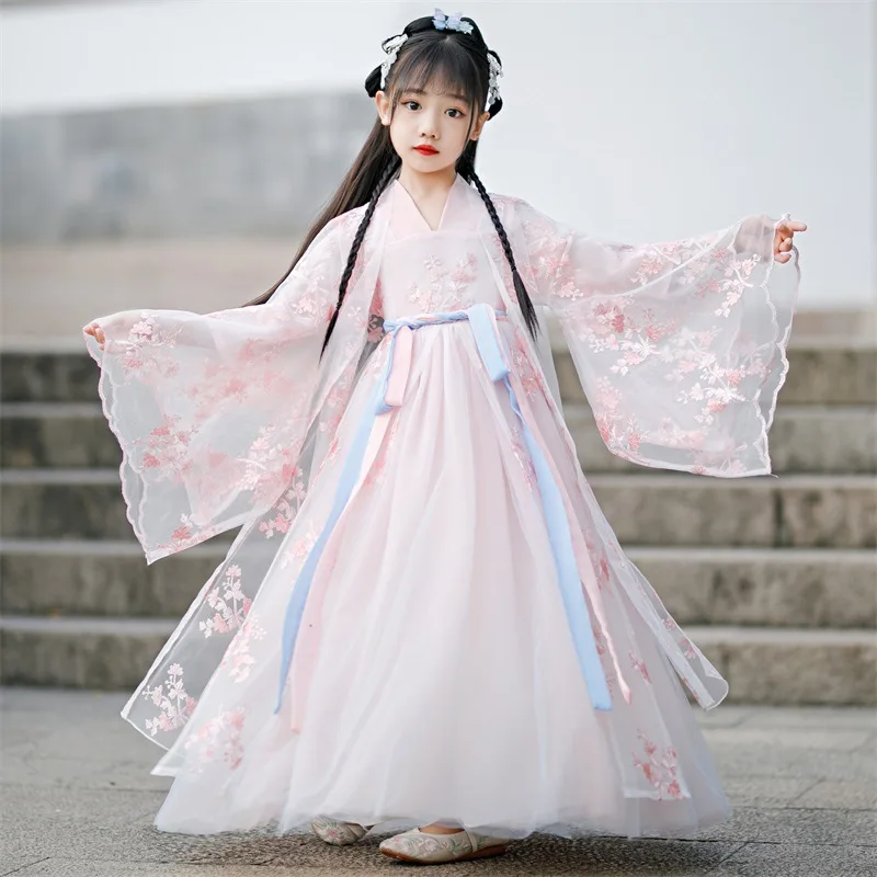 Hanfu Children Ancient Costume Spring Autumn Ancient Fairy Princess China Cherry Blossom Embroidery Chinese Traditional Dress