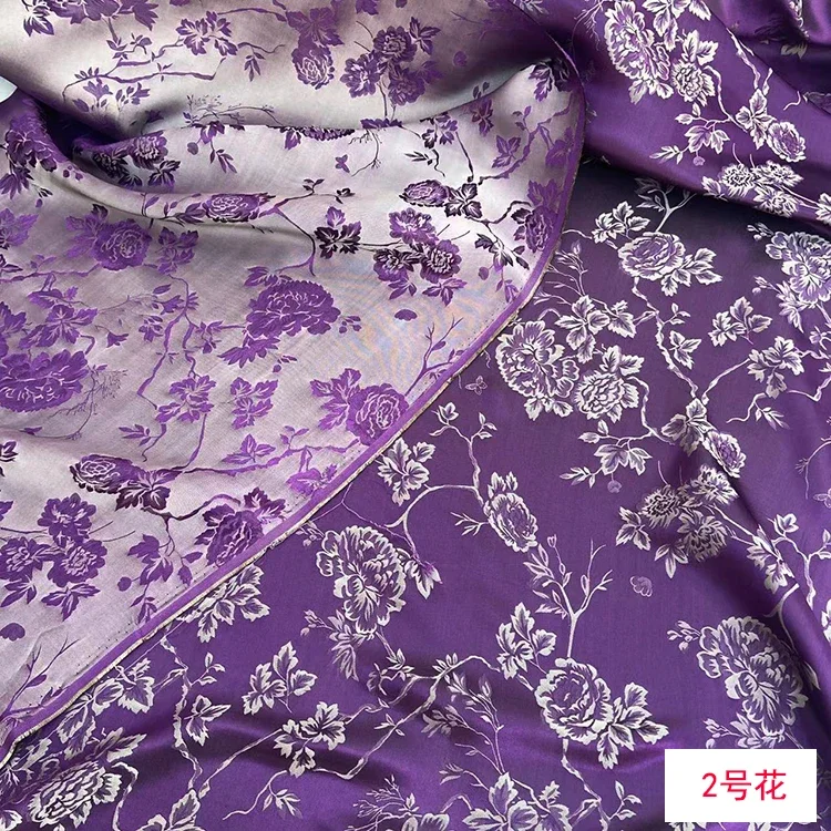 Silk Fabric Jacquard Gradient Peony Mulberry Heavy Crepe By The Meter for Cheongsam Dresses Hanfu Sewing Drape Silky Soft Opaque