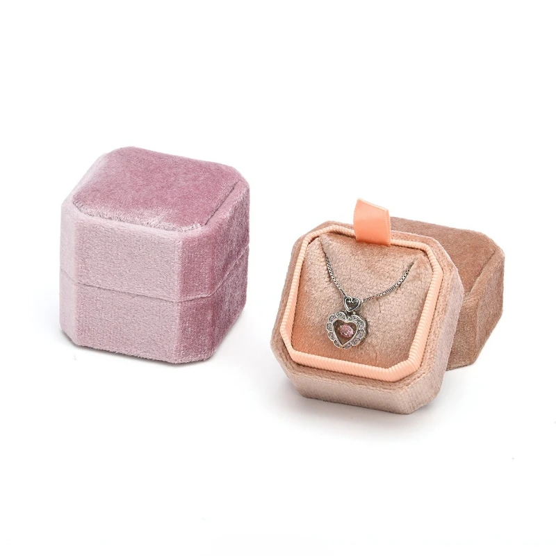 Wholesale Velvet Octagon Jewelry Box  Pendant Necklace Display Case High-end Gift Packaging Box for Store Shop in Stock