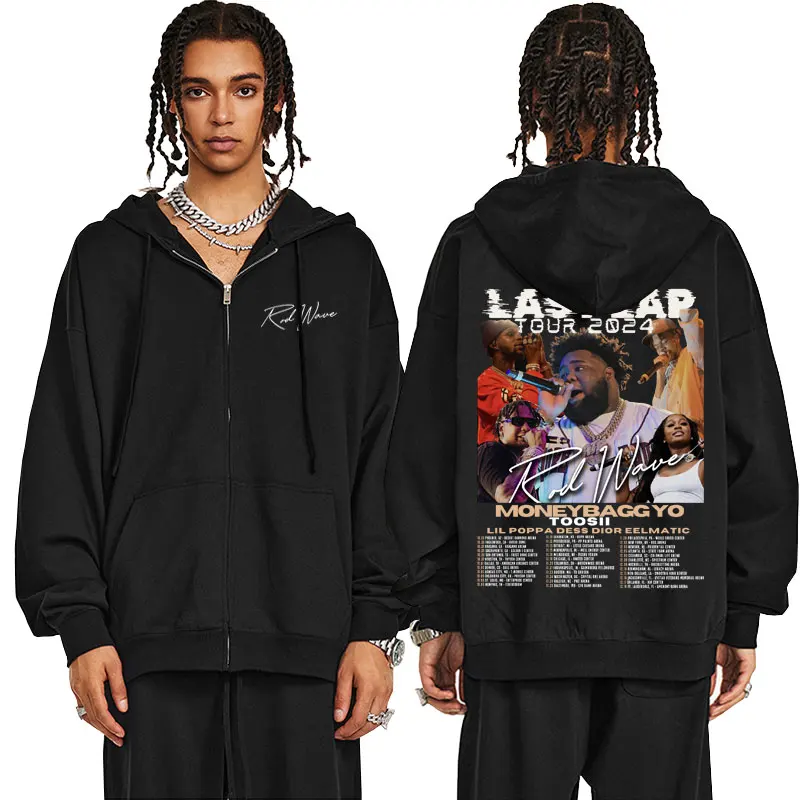 Rapper Rod Wave Last Lap Tour 2024 Merch Zipper Hoodie Men Hip Hop Fashion Zip Up Jacket Men's Casual Oversize Zip Up Sweatshirt