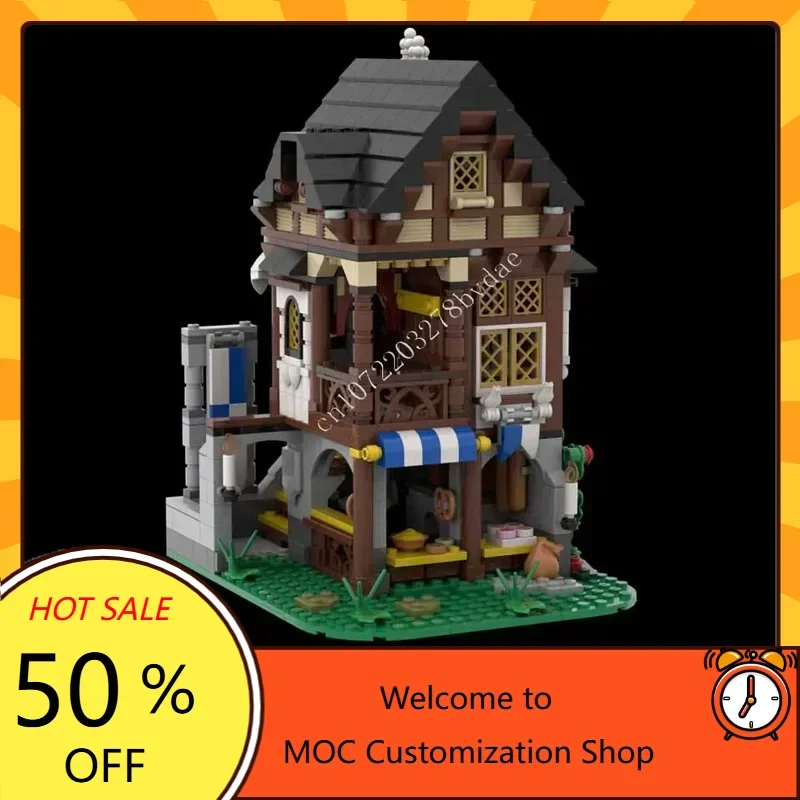 

916 шт., средневековая пекарня MOC Streetview, головоломки, архитектурная сборка, праздник, креативная игрушка на день рождения, Рождество, подарки для детей в возрасте