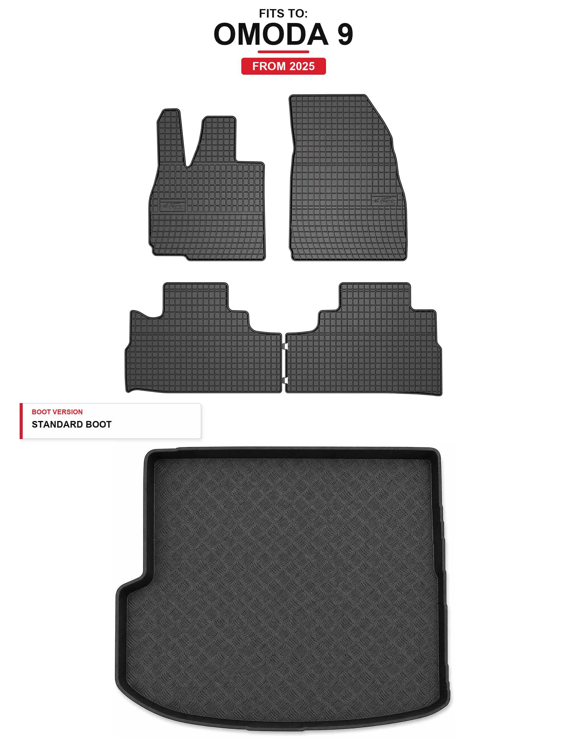 Solidpro Rubbermatten + kofferbakmat voor: Omoda 9 2025- 5 El.
