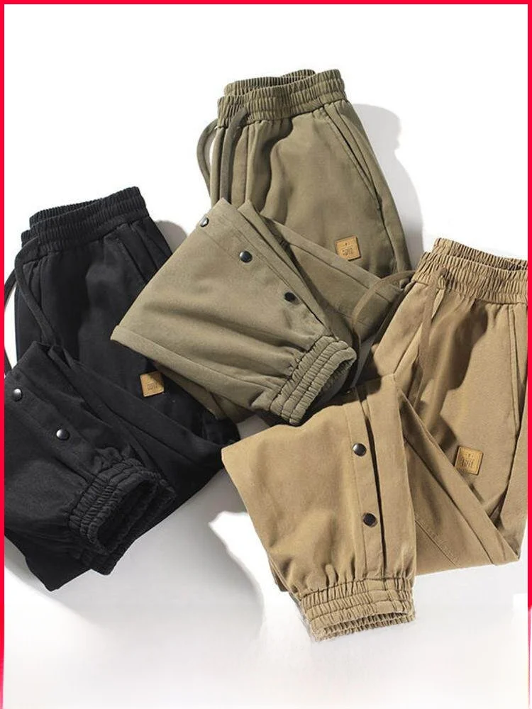

Men's Casual Fce Lined Cargo Pants Autumn Winter Warm Skin-friendly Diagonal Patterned Cuffed Leisure Trousers