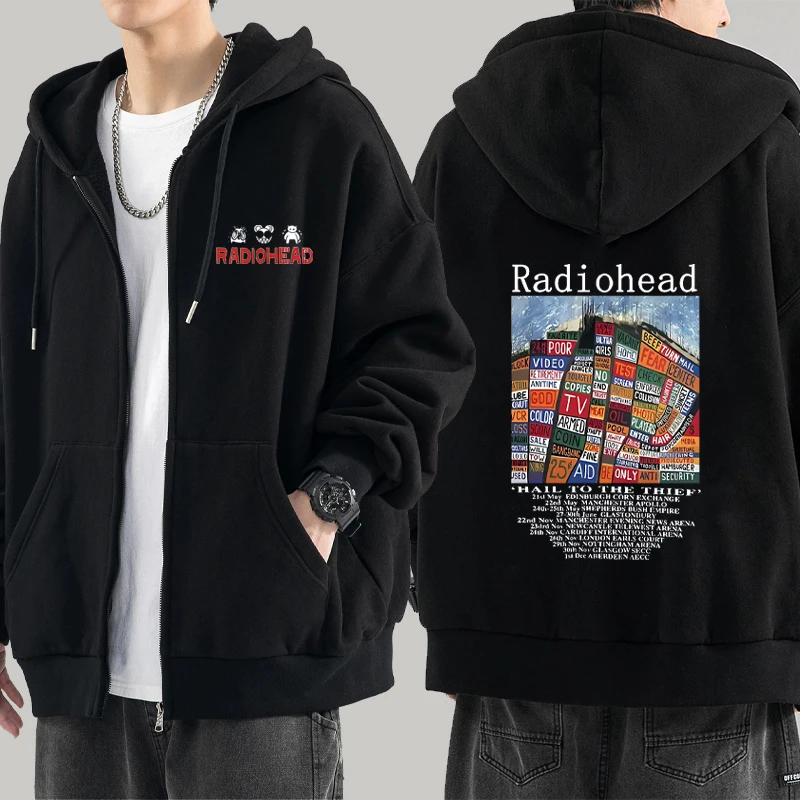 

Radiohead Hail To The Thief Graphics Zipper Hoodie Men women Hip Hop Vintage Zip Up Sweatshirt Oversized Fleece Pullover Unisex