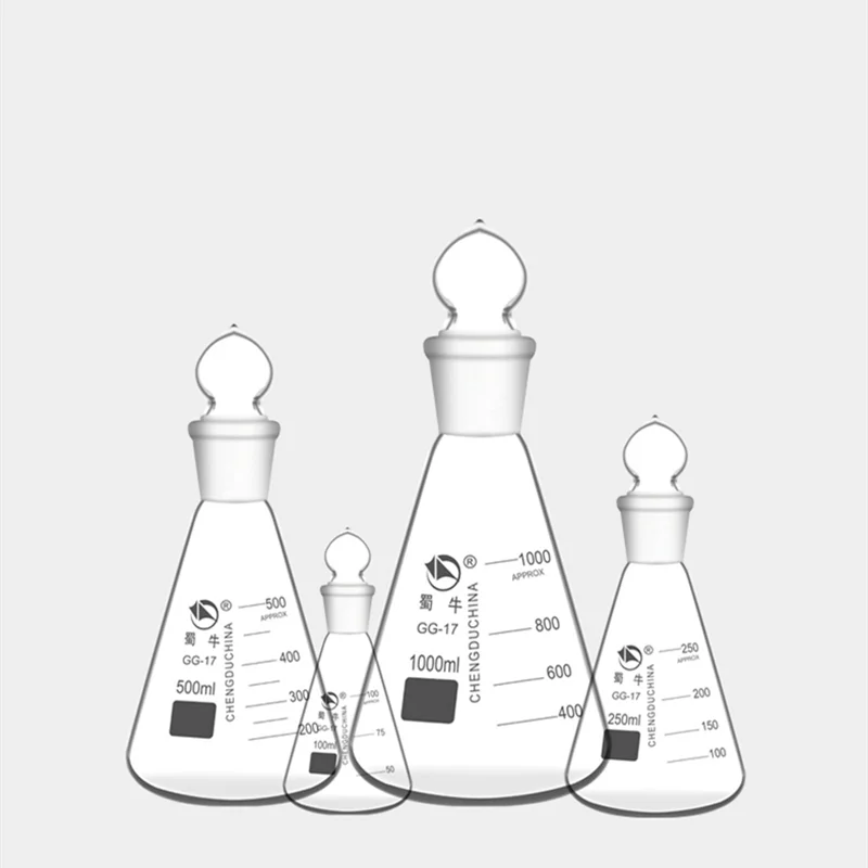 

1Pcs/Lot 50ml to 1000ml Lab Borosilicate Glass Erlenmeyer Conical Flask with #19 #24 #29 #34 Ground-in Stopper