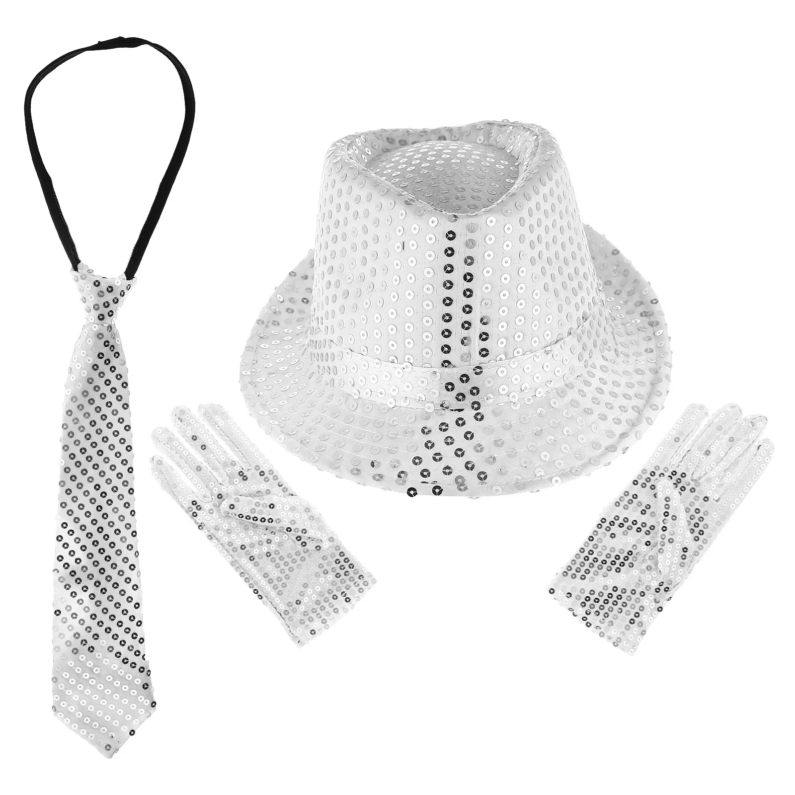 

1Set Jazz Dance Costume Accessories Sequined Hat Gloves Necktie Stage Party Performance Supplies Jazz Hat Performance Costume