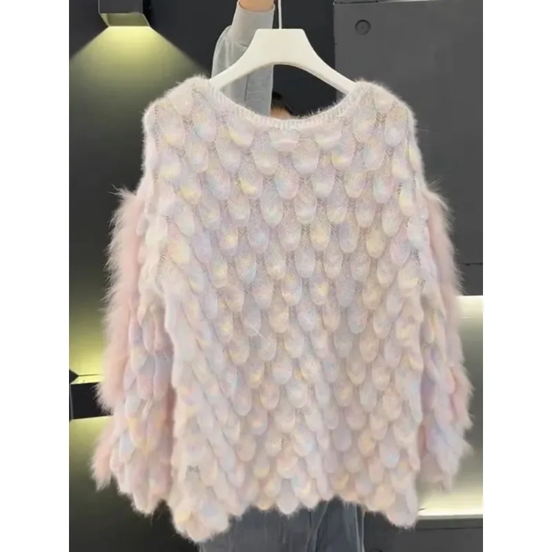 Loose Gradually Knitted Sweater Women 2024 Autumn and Winter New Loose Three-dimensional Flower O Neck Pullover Knitwear Female