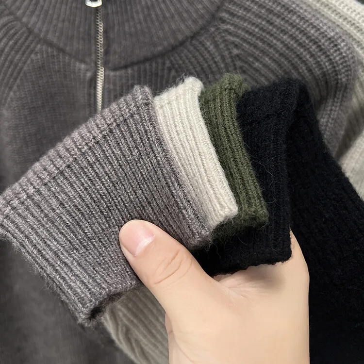 Men's Thiened Sweater Cardigan Zipper Stand Collar Casual Warm Loose Knitted Outerwear Winter Faion Ci Sle Long Sve