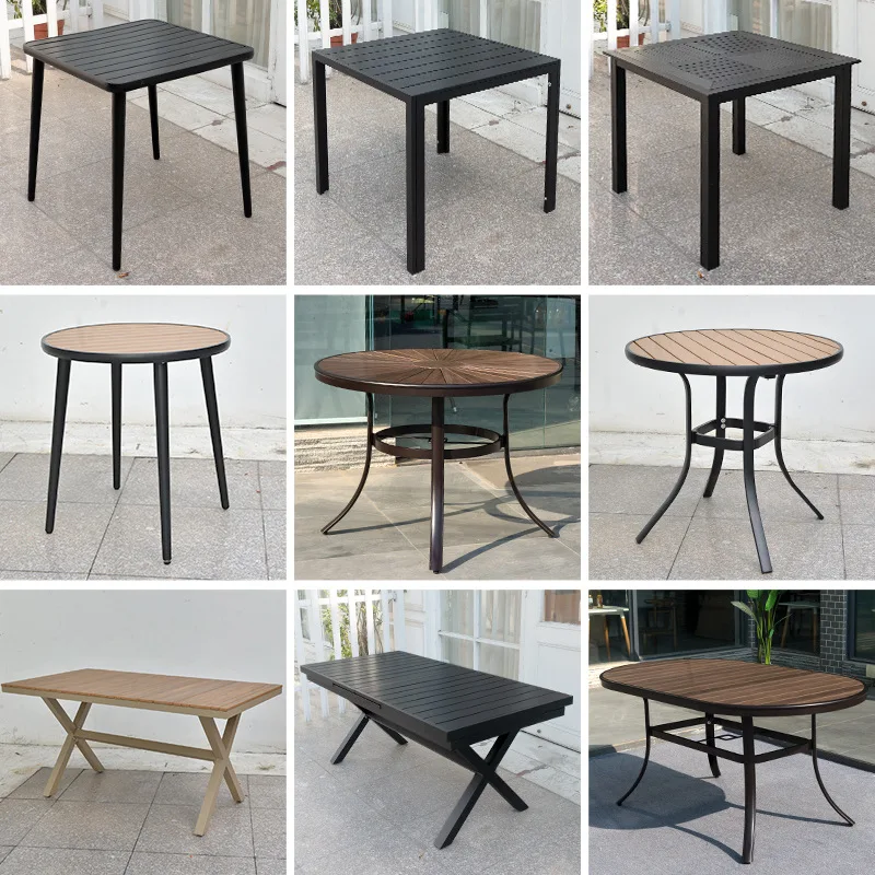 Outdoor plastic wood dining tables and chairs, villa courtyard anti-corrosion wood long table, outdoor terrace balcony, round ta