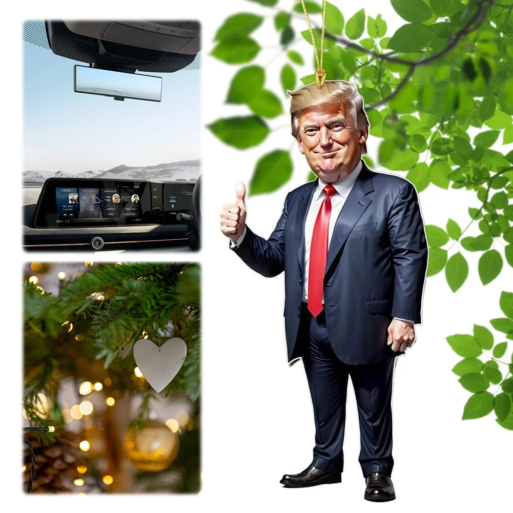 10pcs Trump-Inspired Acrylic Christmas Decor Hanging Ornament for Car and Tree Perfect Holiday Gift Funny Cartoon Pendant