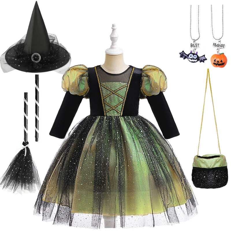 

Korean Style Kids Halloween Cosplay Girl Shiny Puff Sleeve Princess Dress Carnival Masquerade Party Stage Performance Ball Gowns