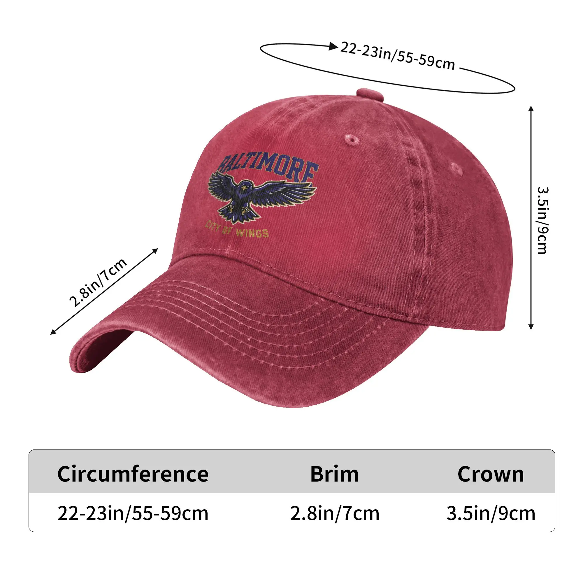 Baltimore City of Wings Raven Sun Baseball Cap  Trendy Men Women Washed Trucker Hat High Quality Custom DIY Hippie Baseball Caps