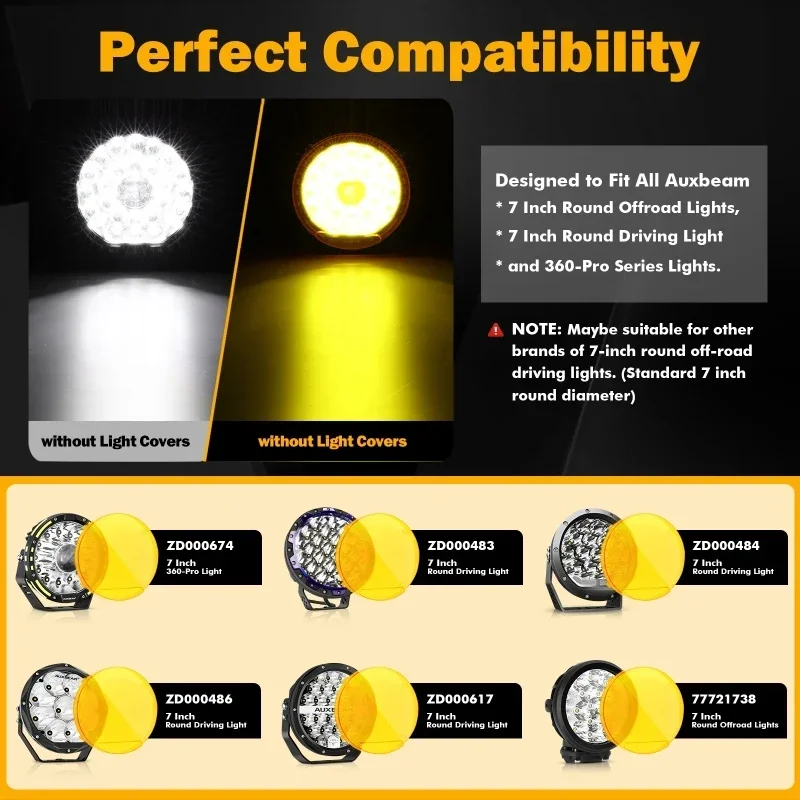 AUXBEAM 7 inch 9 Inch Round LED Lights Car Driving Lights Cover Work light Round Amber Lamp Cover 2pcs Car accessories