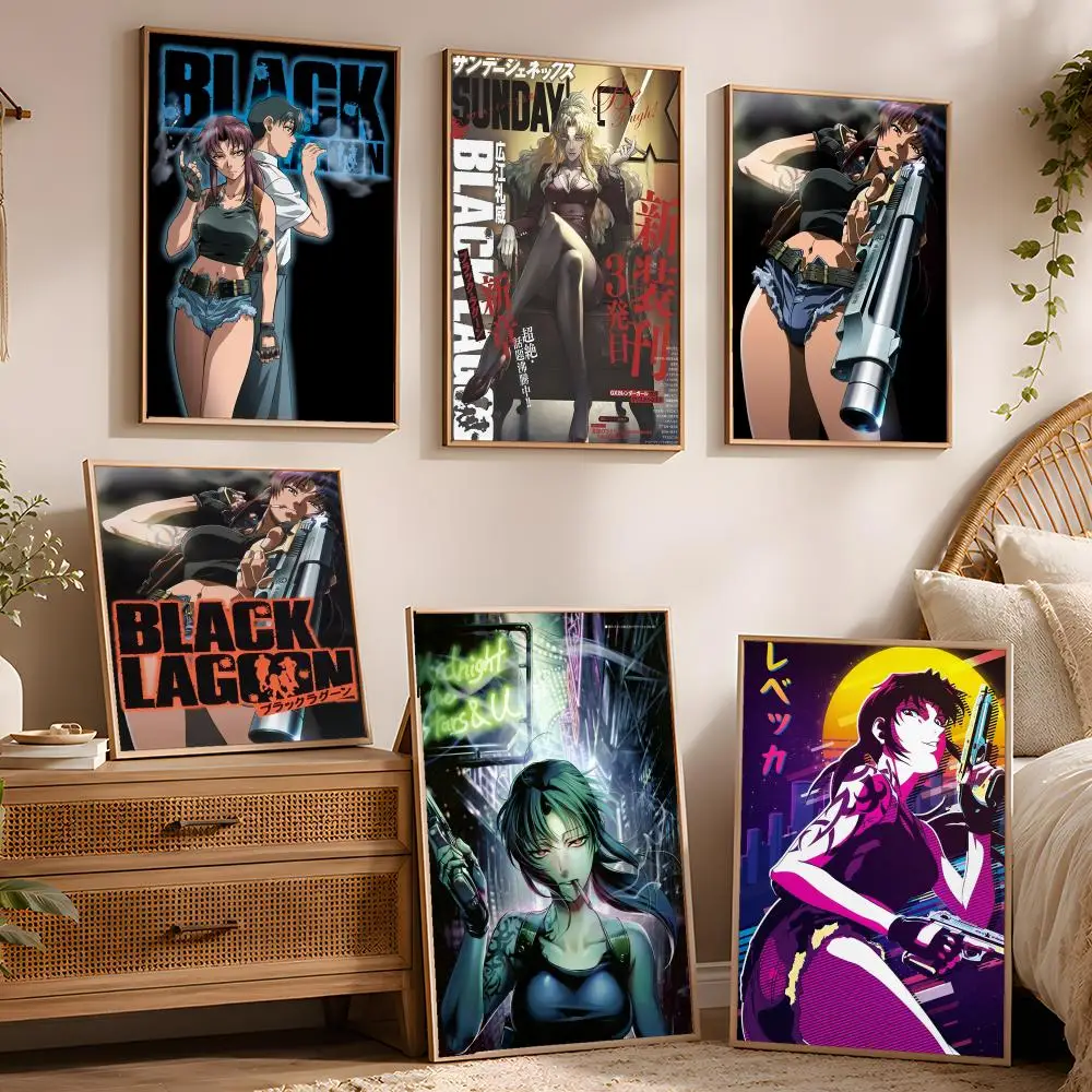 Classic Japanese Anime B-Black Lagoon Poster Waterproof Peel and Stick HD Modern Wall Decor for Bedroom Living Room Dorm Office