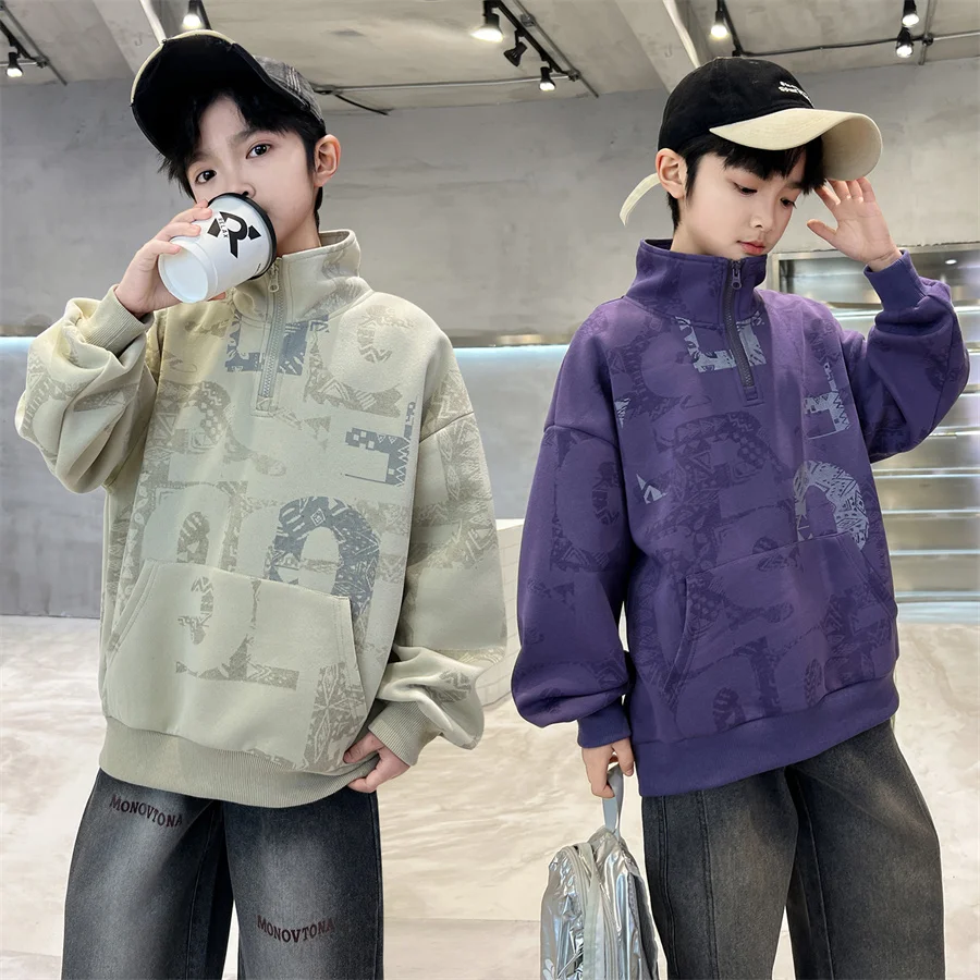 

New Spring Kids Long Sleeve Zipper Sweatshirts with Turtleneck For Teenage Boys Casual Top Coat Children Fashion Streetwear