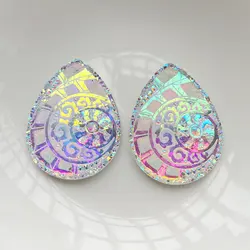 New universe 30*40mm teardrop heart resin Gem Cabochon Flat back sewn rhinestone raw beaded earrings 6 pieces /lot