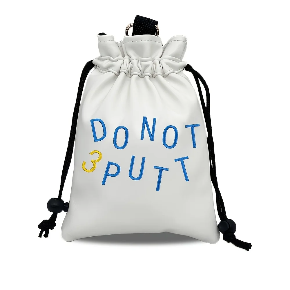 1pc Golf Ball Bag, PU Material with Exquisite Embroidery, Portable Drawstring Closure Golf Valuables Pouch,Unisex Golf Accessory