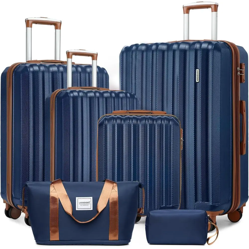 

Набор из 6 больших чемоданов на колесах, жесткий корпус из ABS-пластика, размер для ручной клади, с замком TSA для путешествий (темно-синий)