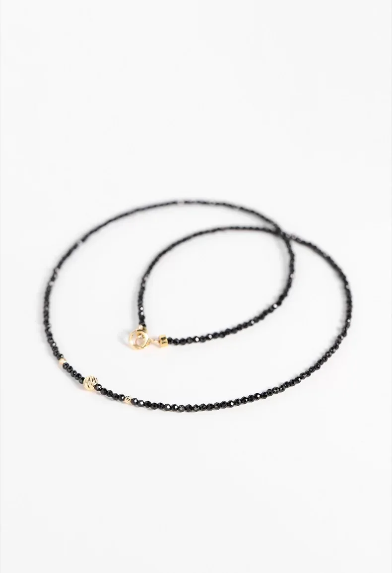 

Pure 18K Gold Necklace Natural black spinel AU750 Fine Jewelry Party Wedding Gift For Women X678