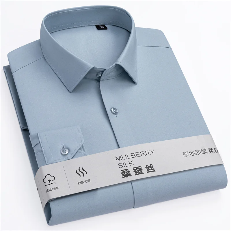 Plus Size 8XL 7XL 6XL Luxury Shirts For Men Long Sleeve Casual Solid Color Button Down Social Business Formal White Dress Shirt