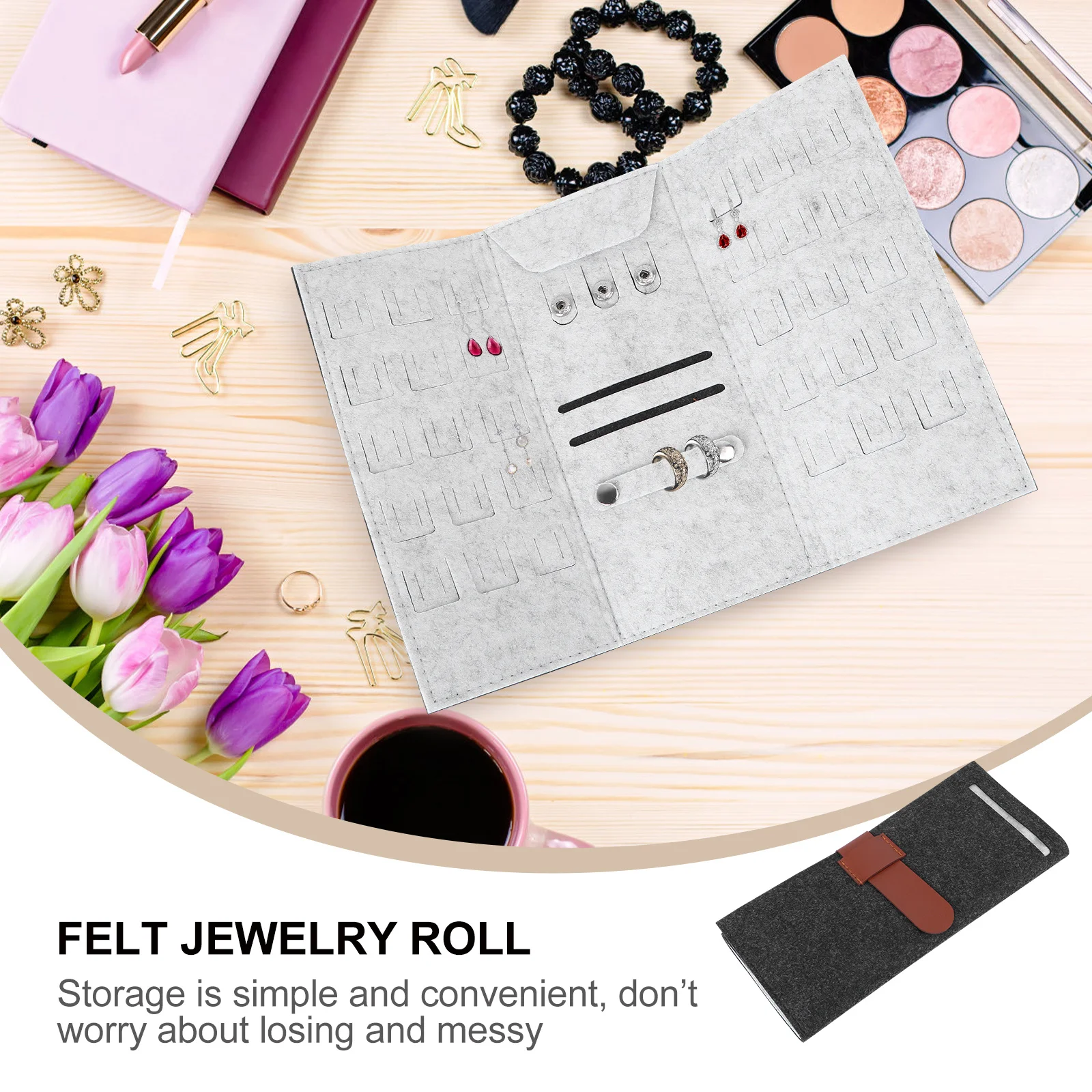 

Jewelry Storage Bag Necklace Pouch Packing Jewelries Dark Grey Ring Earrings Travel