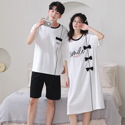 New Couple Pajamas Set Summer Short Sleeve Sleepwear 100% Cotton Men Women Fashion Pijamas Suit Hot sell Women Nightgown