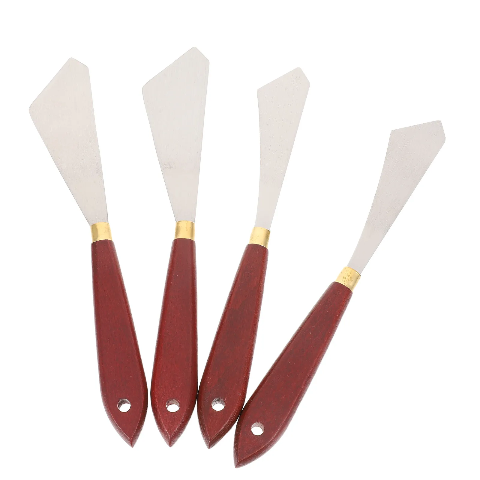 4Pcs Painting Knife Set Oil Painting Scrapers Stainless Steel Ergonomic Wooden Handle Color Mixing Art Tools Paint Tray Scrapers