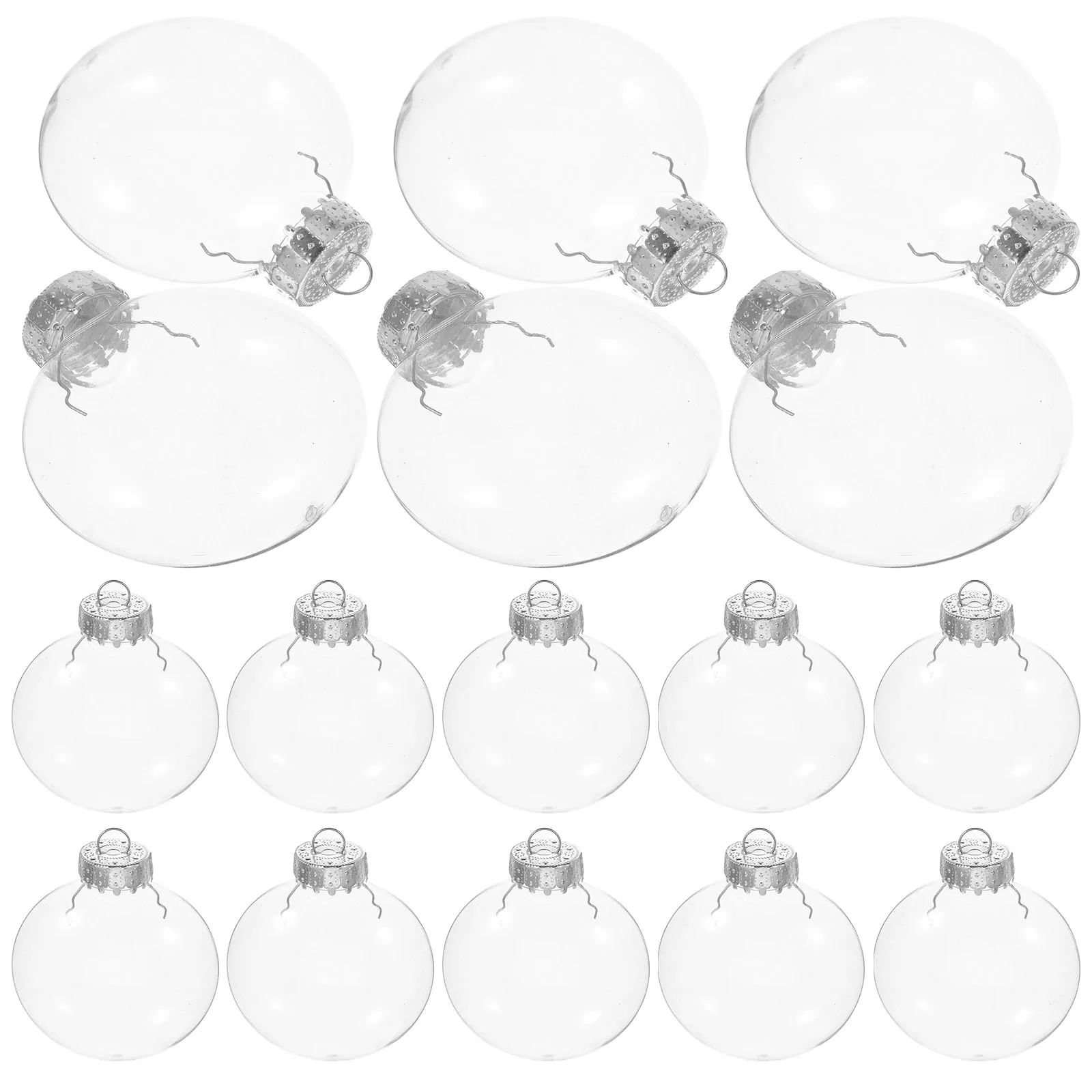 

20pcs DIY Hanging Flat Balls Clear Plastic Ornaments 60mm Fillable Oblate Spheres for Christmas Tree Decor Xmas Party