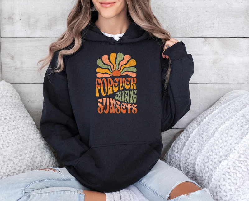 

2025 Autumn and Winter Forever Chasing Sunsets Hoodie Summer Hoodie Distressed Vintage Hoodie Hello Summer Retro Beach Hoodie