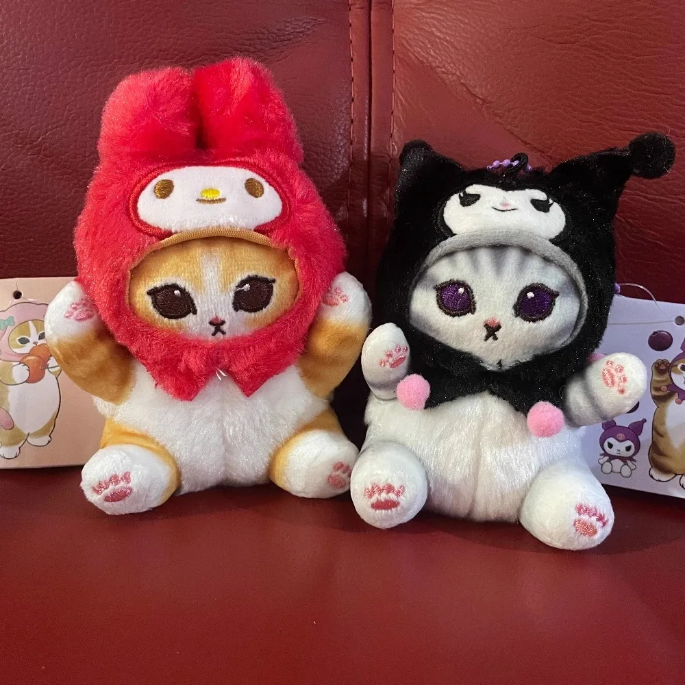 Mofusands 봉제 인형 펜던트 고양이 코스프레 Sanrio 캐릭터 가방 열쇠 고리 Kuromi Cinnamoroll Pochacco Hangyodon Kids Gifts