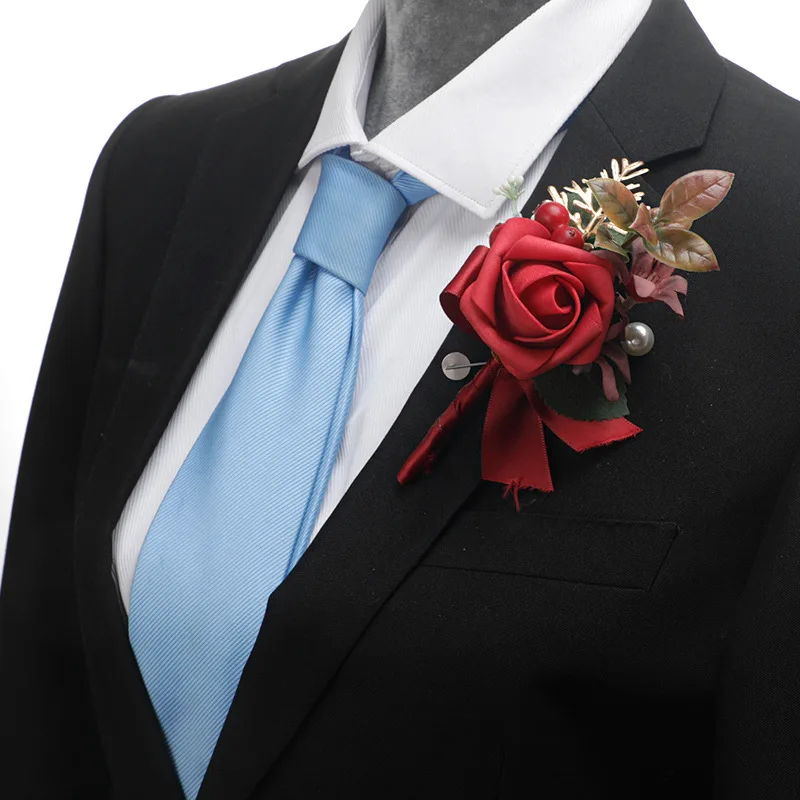 2 pçs noivo pe rosa boutonniere para homens padrinhos artesanais corsage moda flor casamento formal festival baile de formatura festa decoração