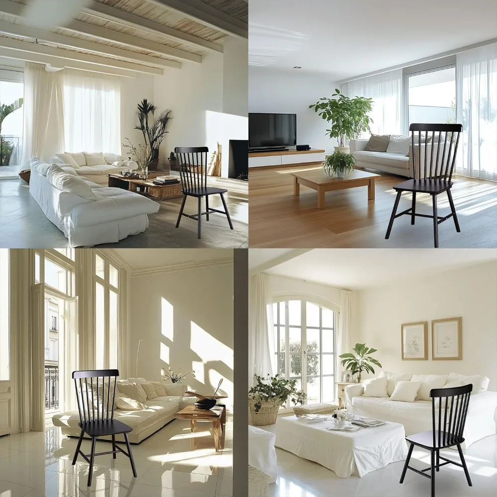 Wooden Windsor Dining Chairs Set of 2 Wood Dining Room Chair Black Spindle Side Kitchen Room Country Farmhouse Chairs